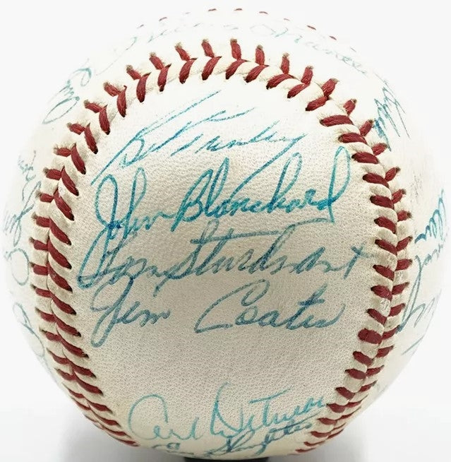 1958 New York Yankees Team Signed (32 Signatures) Vintage OAL Ball Mickey Mantle Casey Stengel Yogi Berra Enos Slaughter Mel Allen JSA LOA