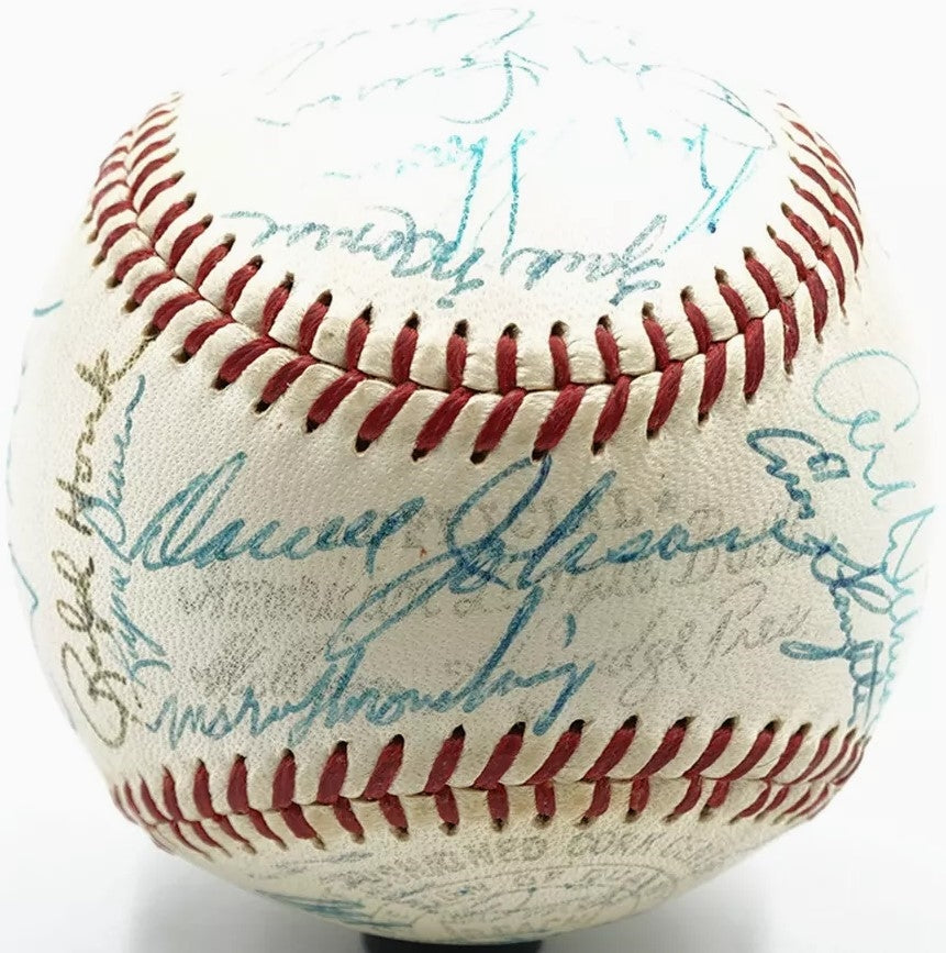 1958 New York Yankees Team Signed (32 Signatures) Vintage OAL Ball Mickey Mantle Casey Stengel Yogi Berra Enos Slaughter Mel Allen JSA LOA