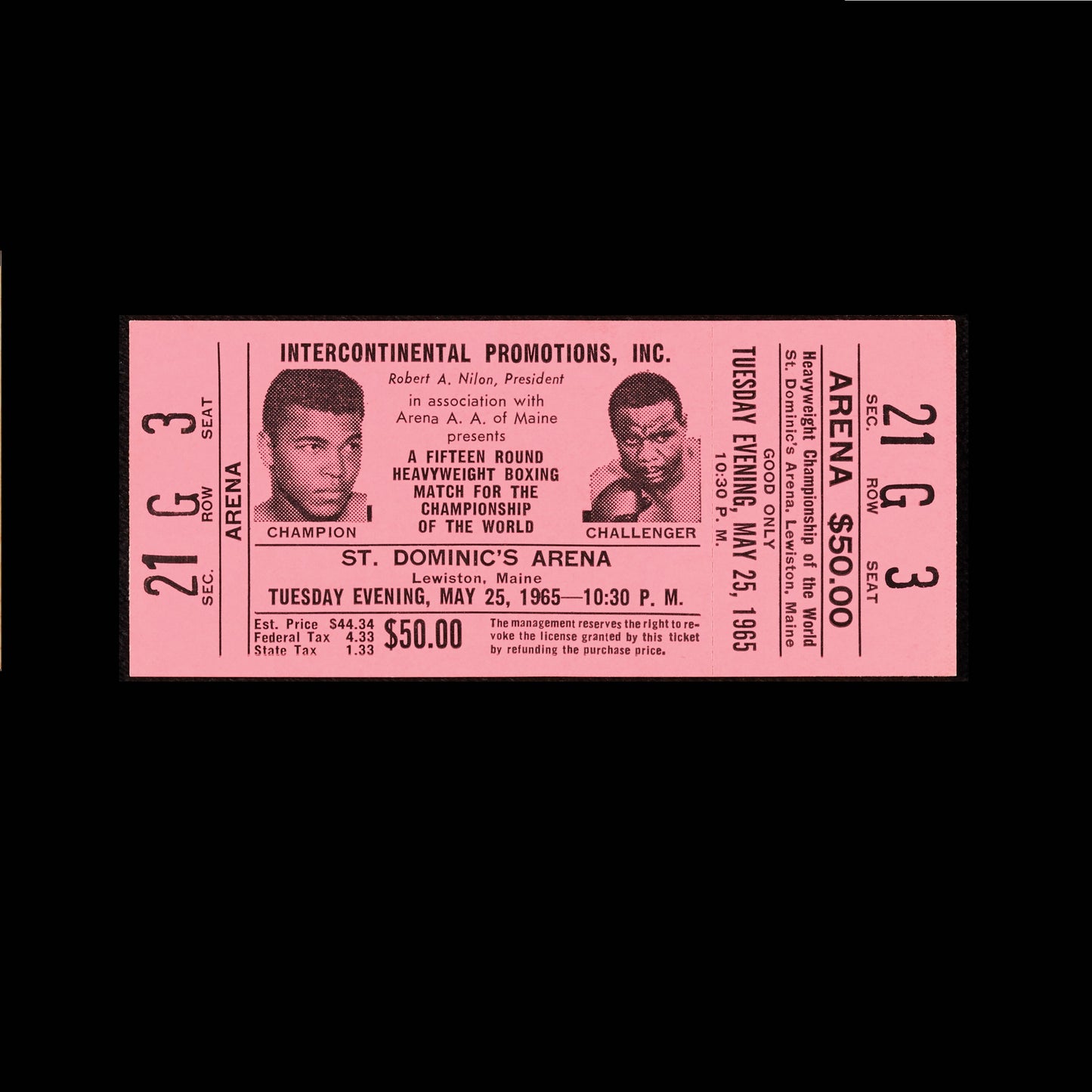 1965 Muhammad Ali vs Sonny Liston Complete Full Ticket Lot 4 Color Variations
