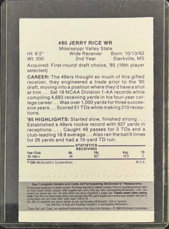 1986 Topps & McDonalds Jerry Rice Signed Rookie Cards