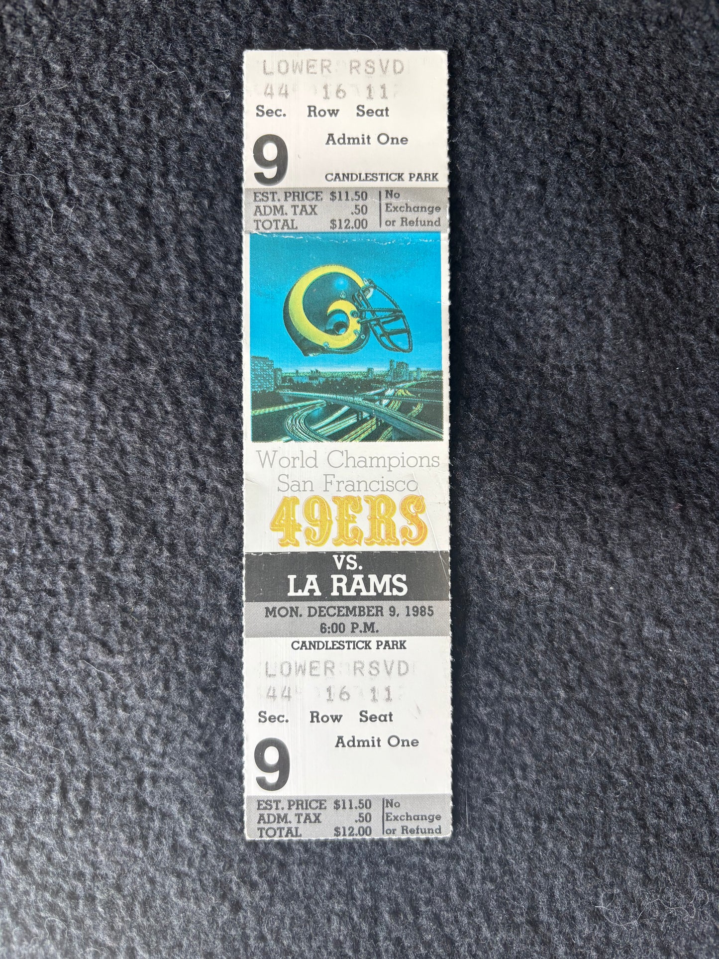 1985 San Francisco 49ers vs Los Angeles Rams Full Ticket Jerry Rice 241 Yards TD