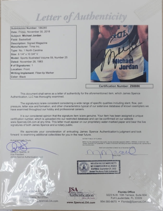 Michael Jordan Signed Debut 1983 Sports Illustrated Magazine Early Signature JSA