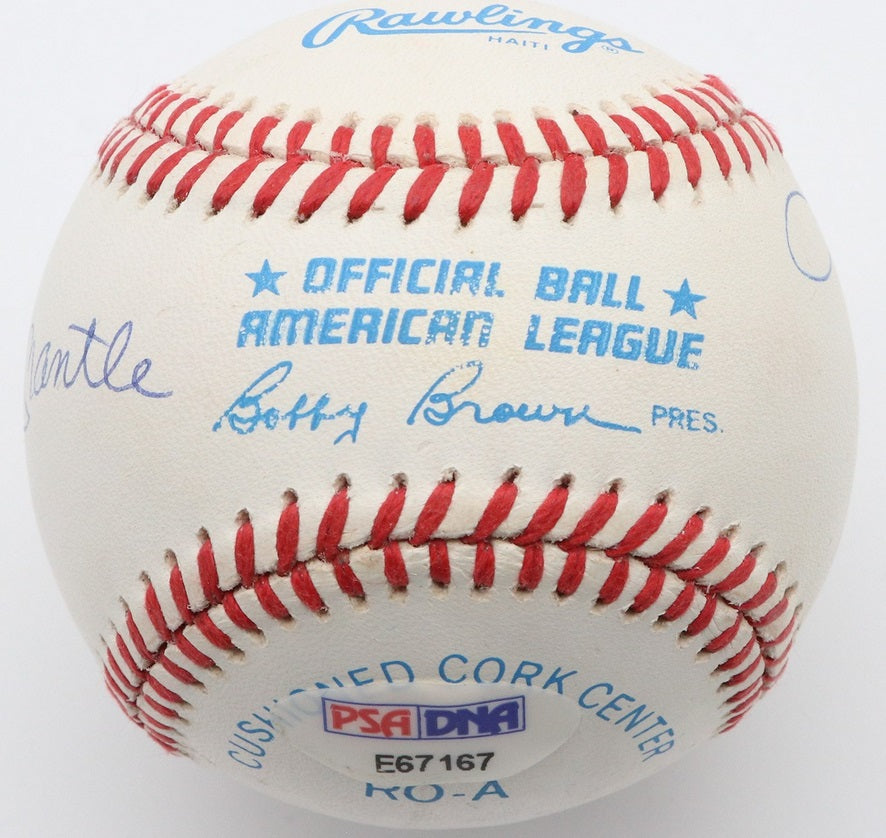 Mickey Mantle Ted Williams Joe Dimaggio Signed OAL Baseball PSA 8.5 CLEAN BALL