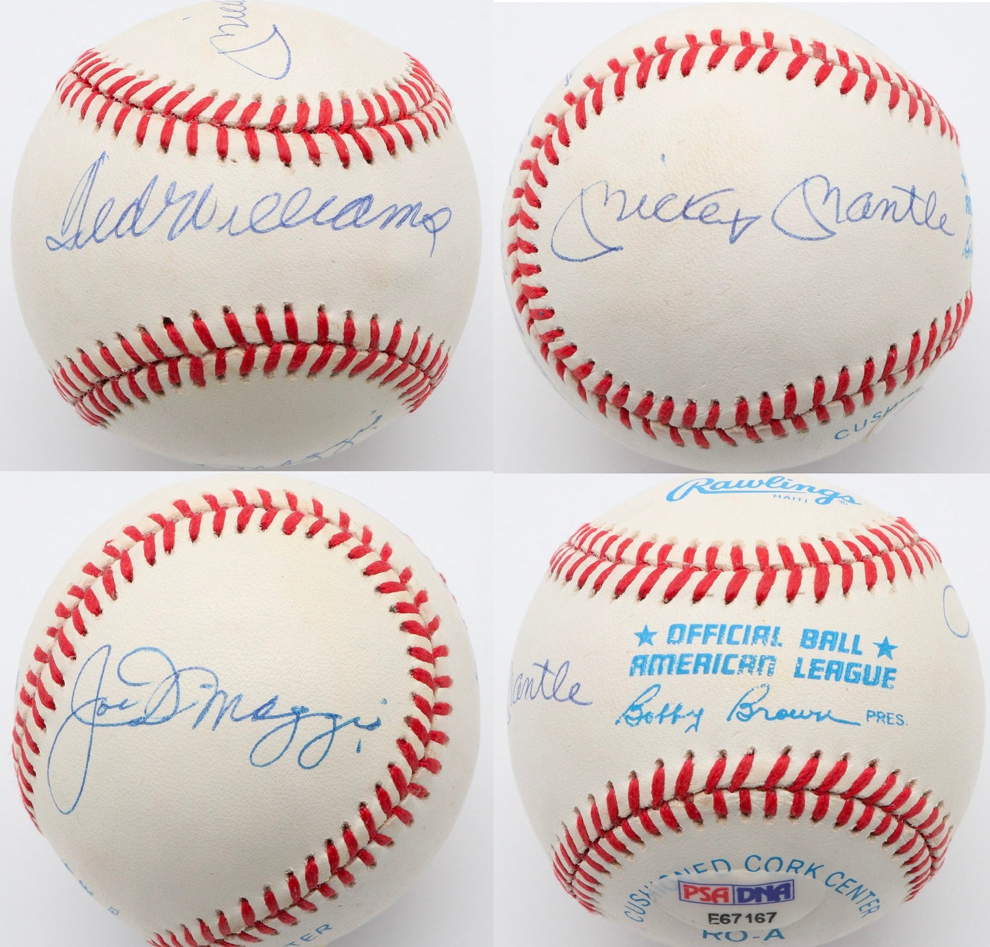 Mickey Mantle Ted Williams Joe Dimaggio Signed OAL Baseball PSA 8.5 CLEAN BALL