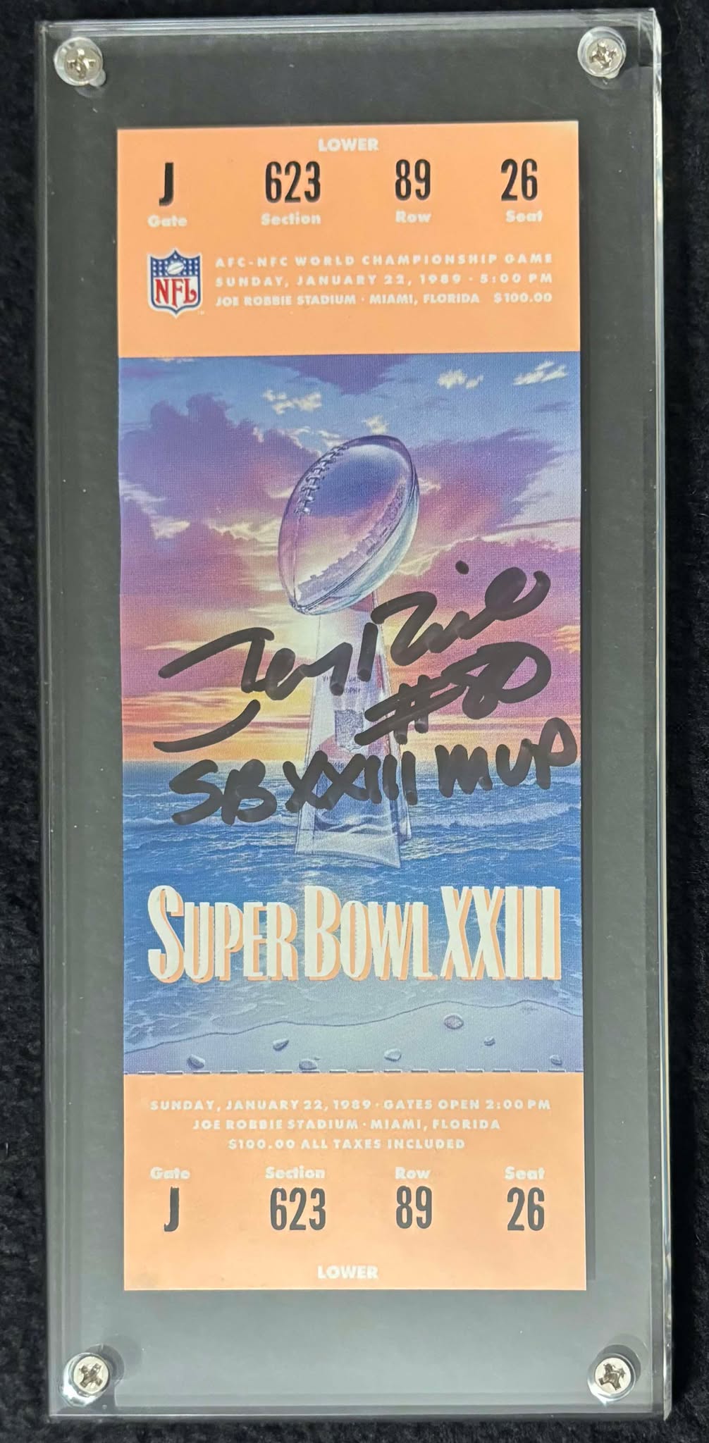 Jerry Rice Signed & Inscribed 49ers Super Bowl XXIII Replica Ticket