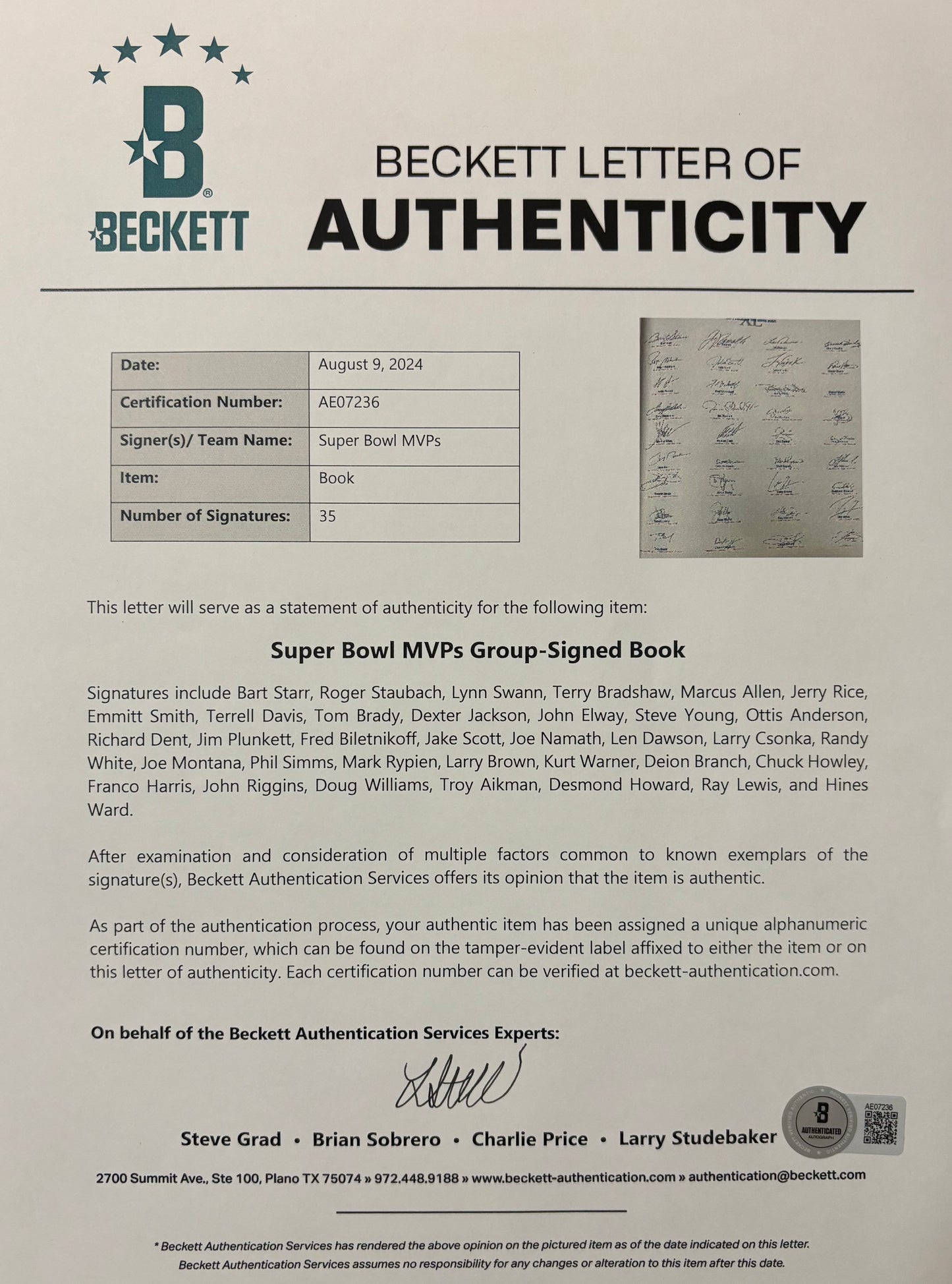 Super Bowl MVP Signed The Opus Book 35 Autographs w/ Tom Brady Beckett LOA 117/400