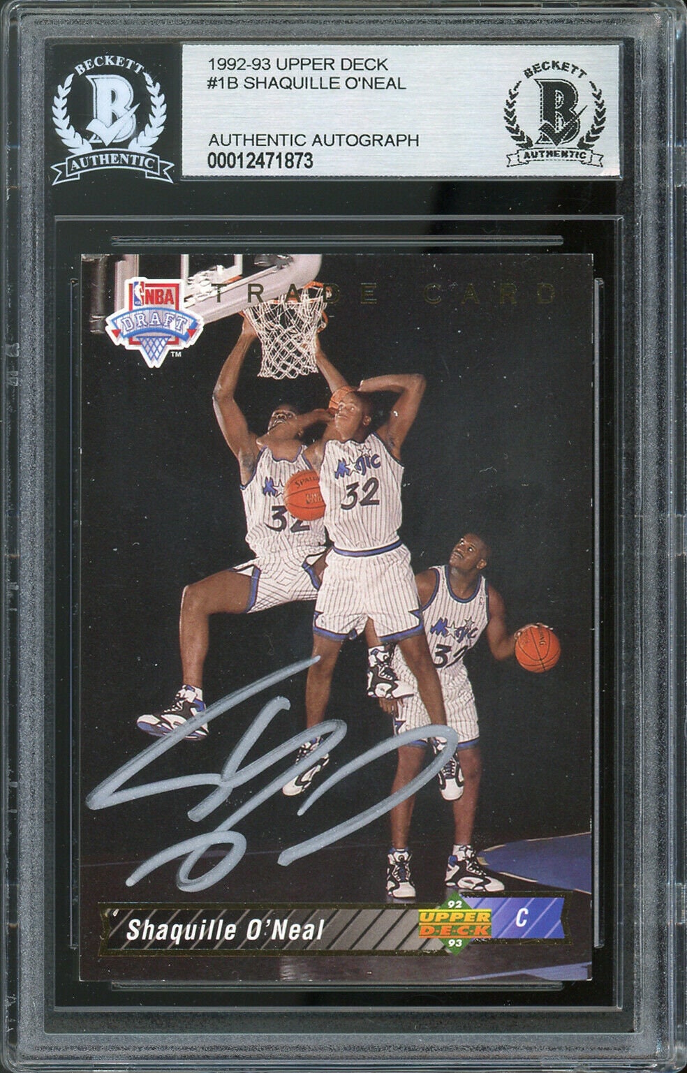1992 Upper Deck Draft #1B Shaquille O'Neal Signed Rookie Card BAS Beckett