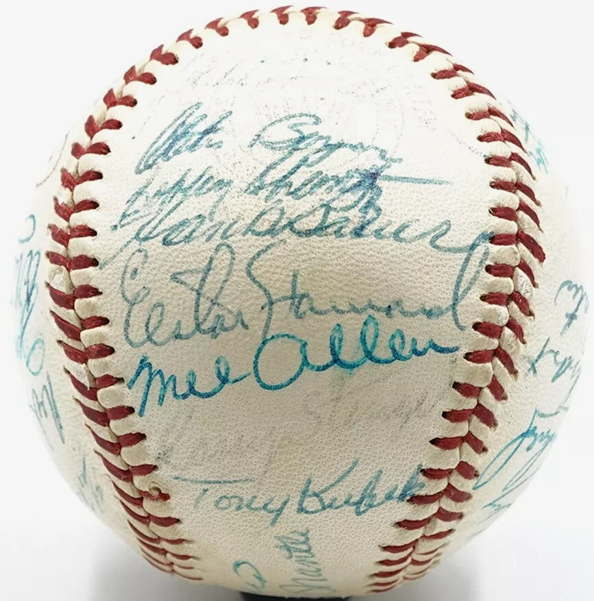 1958 New York Yankees Team Signed (32 Signatures) Vintage OAL Ball Mickey Mantle Casey Stengel Yogi Berra Enos Slaughter Mel Allen JSA LOA