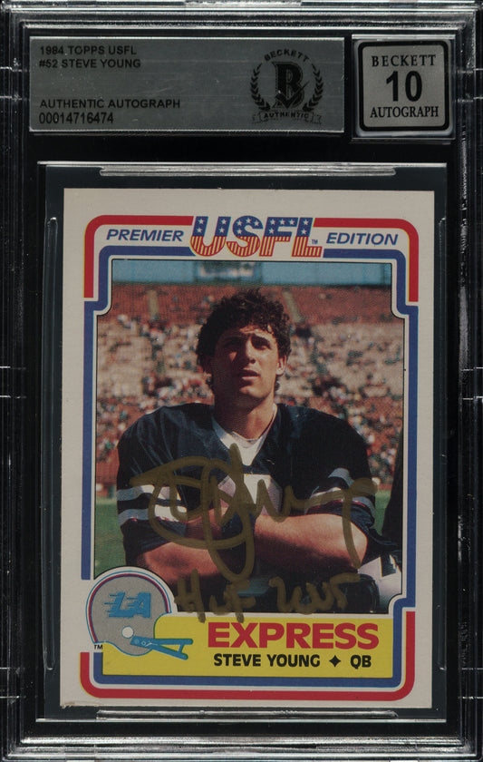 1984 Topps USFL Steve Young Signed HOF 2005 Rookie Card #52 XRC BGS 10 Autograph