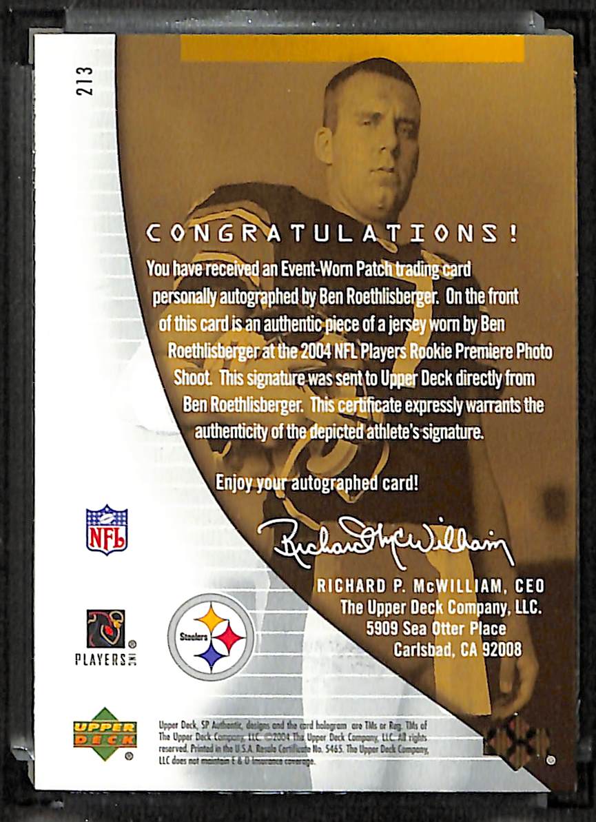 Ben Roethlisberger 2004 SP Authentic Rookie Card GOLD AUTO PATCH RPA RC #18/25