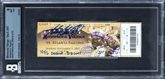 2007 Vikings vs Falcons Adrian Peterson NFL Debut Full Ticket Signed BGS 9 w/10