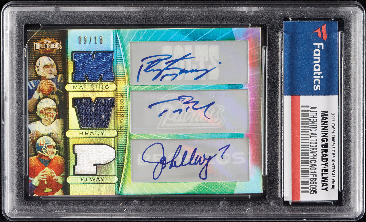 Tom Brady Peyton Manning John Elway 2007 Topps Triple Threads Auto Relic /18