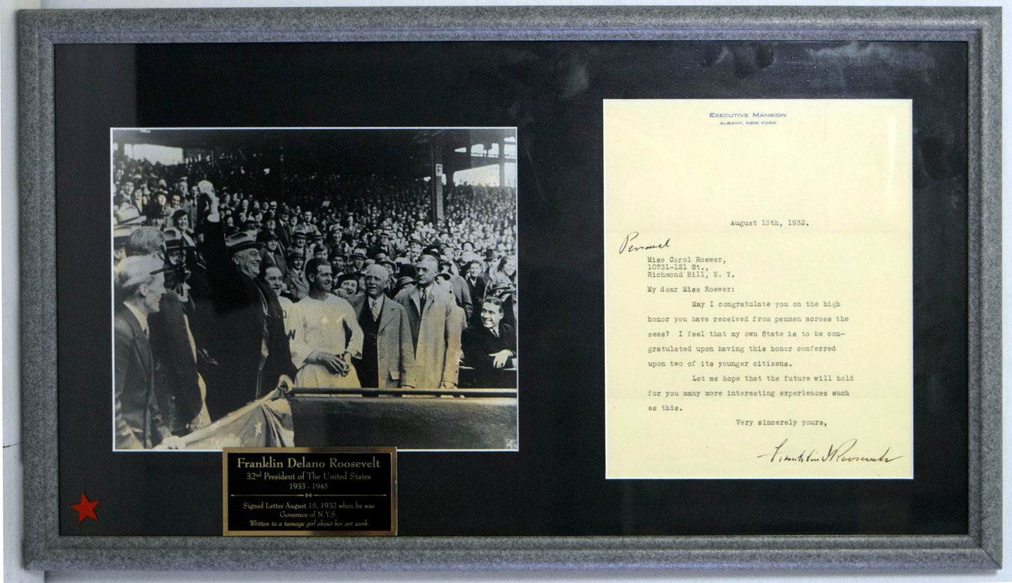 Franklin D. Roosevelt Signed Framed Collage w/ Autographed 1932 Letter JSA LOA