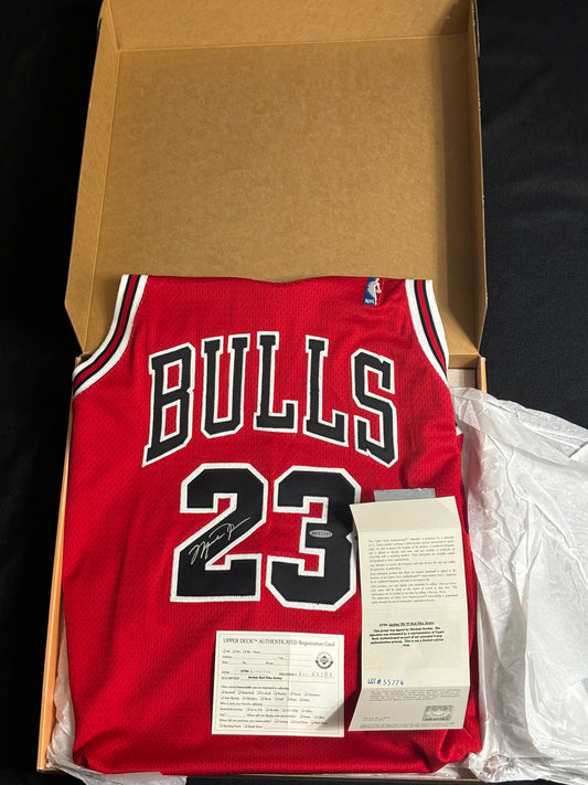 Michael Jordan Signed Chicago Bulls Retirement Nike Pro Cut Game Model Jersey Upper Deck COA Box