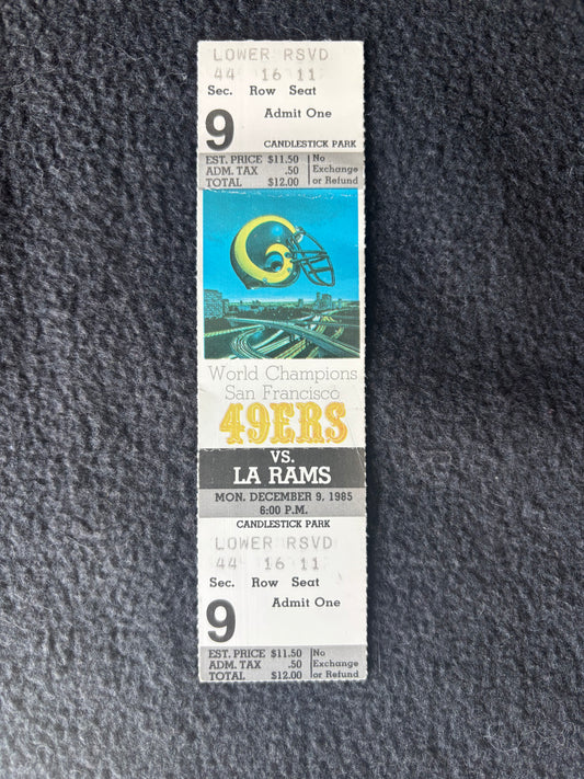 1985 San Francisco 49ers vs Los Angeles Rams Full Ticket Jerry Rice 241 Yards TD