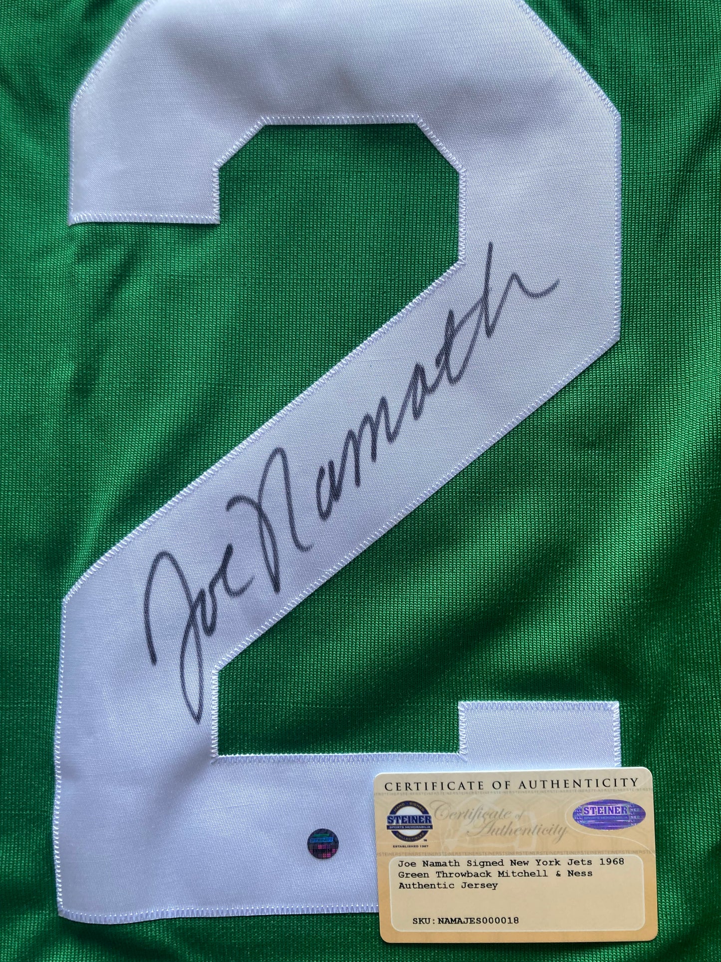 Joe Namath Signed Hand Painted Mitchell & Ness 1968 Jets Throwback Jersey Steiner COA