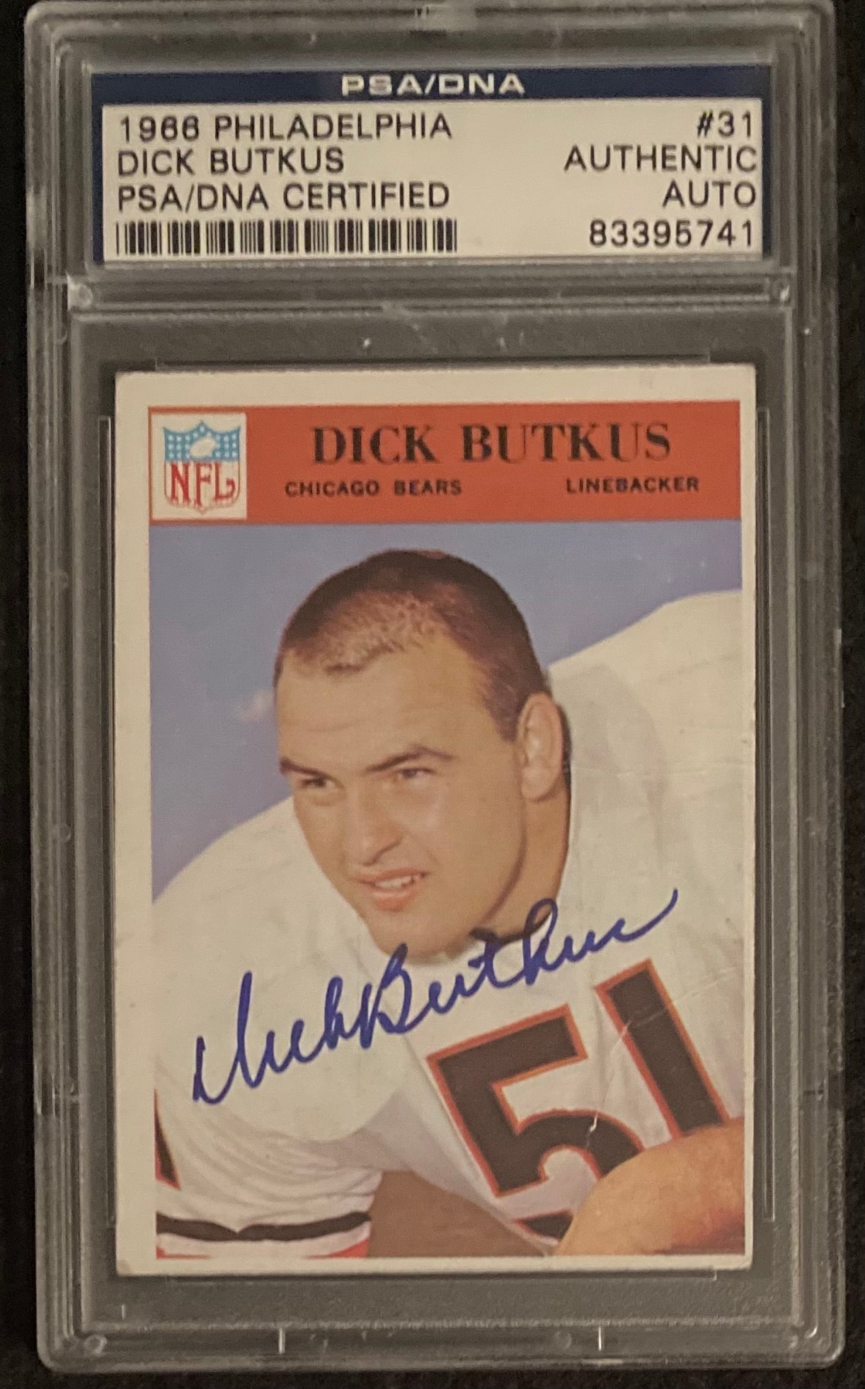 Dick Butkus 1966 Philadelphia Signed Rookie Card #31 Chicago Bears PSA/DNA