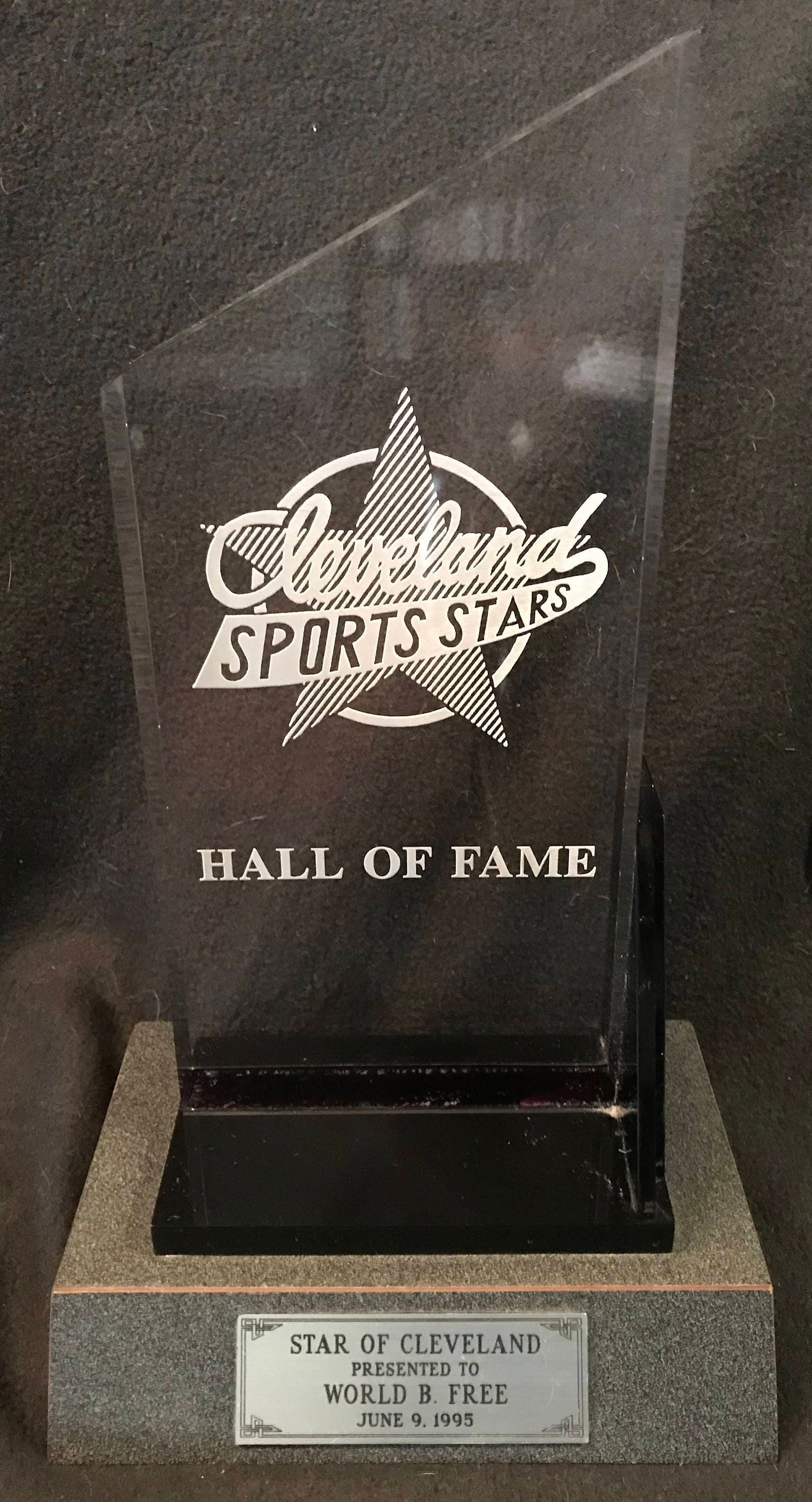 World B. Free Personally Owned Cleveland Sports Stars Hall of Fame Award from 1995 W/COA