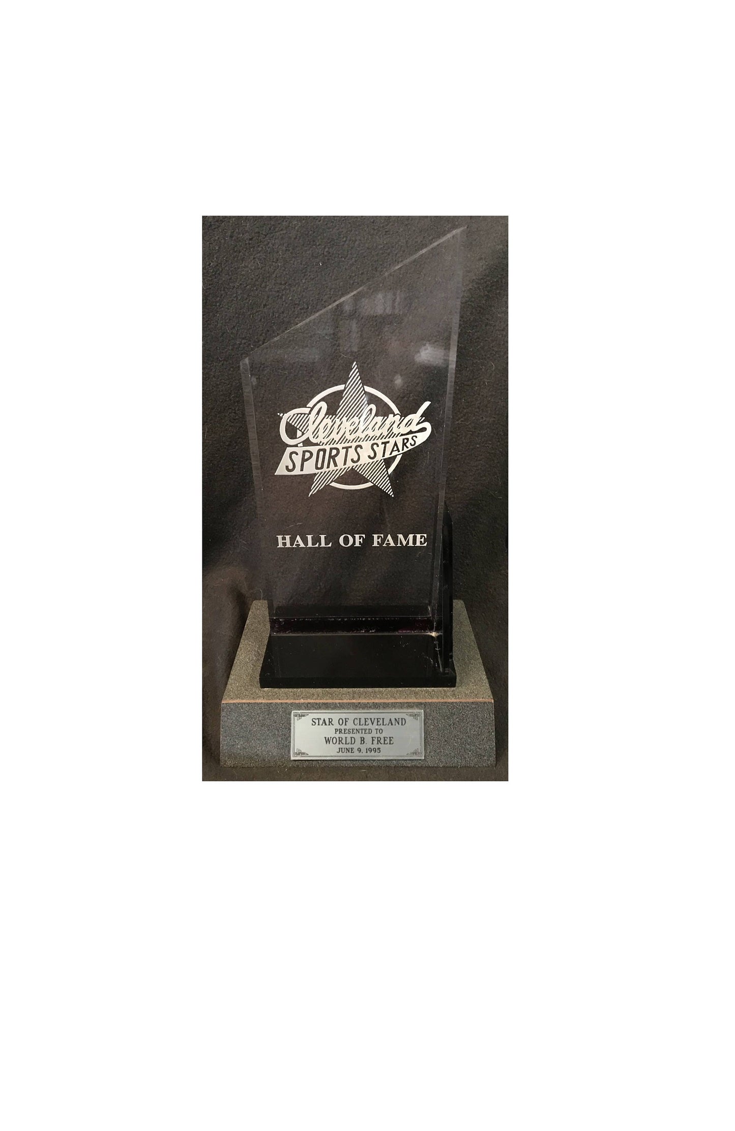 World B. Free Personally Owned Cleveland Sports Stars Hall of Fame Award from 1995 W/COA