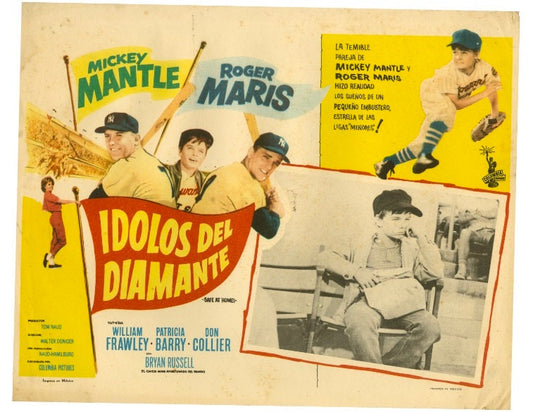 Mickey Mantle Roger Maris 1962 Safe At Home 11x14 Lobby Card Spanish Version!