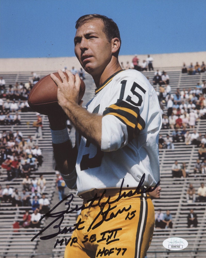 Bart Starr Signed Packers 8x10 Photo w/"Best Wishes" "MVP SB I, II" "Hof 77" Jsa