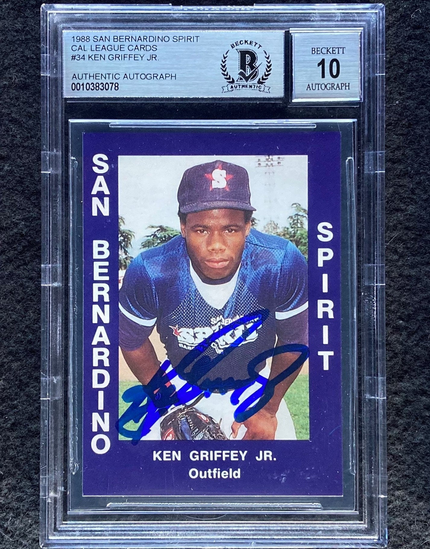 1988 San Bernadino Spirit Ken Griffey Jr Signed Minor League Pre Rookie Card BAS Beckett 10