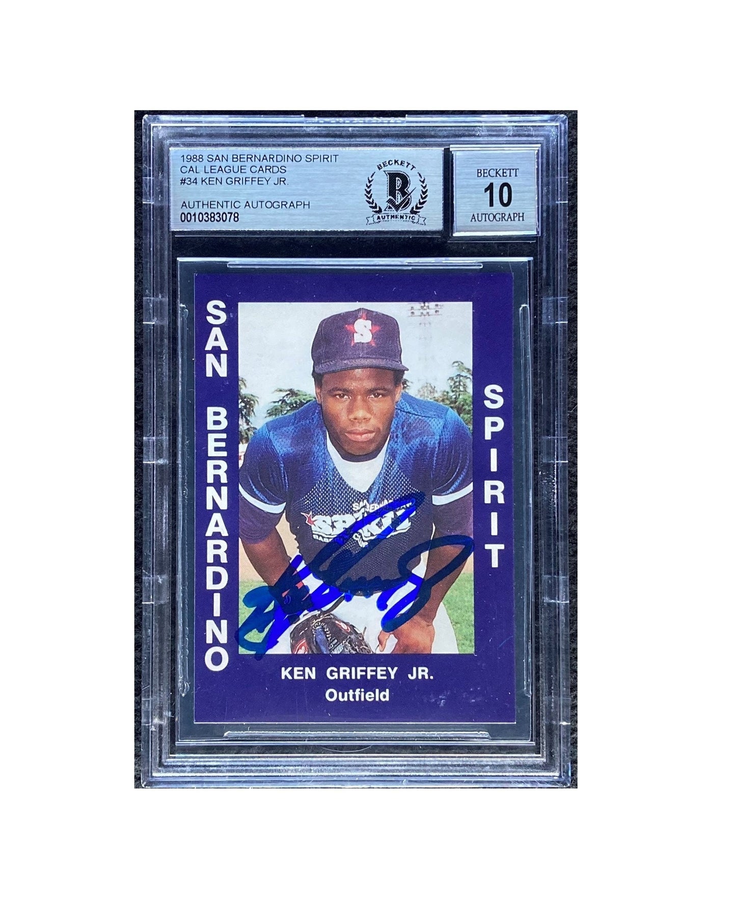 1988 San Bernadino Spirit Ken Griffey Jr Signed Minor League Pre Rookie Card BAS Beckett 10