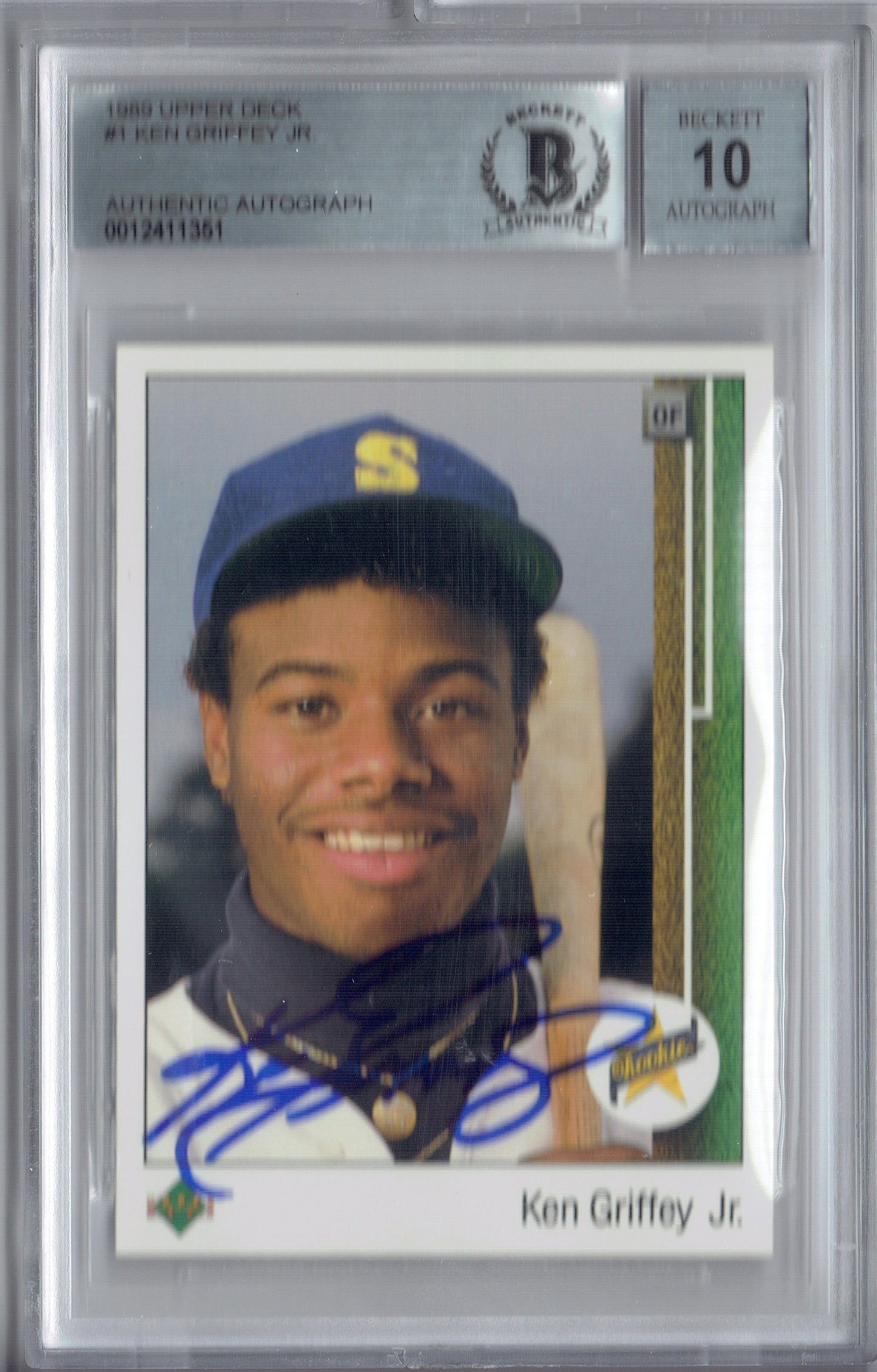 1989 Upper Deck Ken Griffey Jr Signed Rookie Card #1 BAS Beckett 10